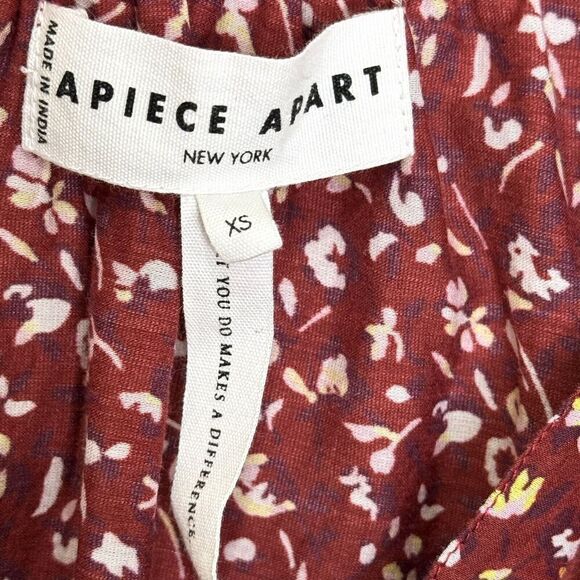 APIECE APART Blouse Top Size XS Burgundy White Mitte Floral Print Cotton Silk - Picture 3 of 8